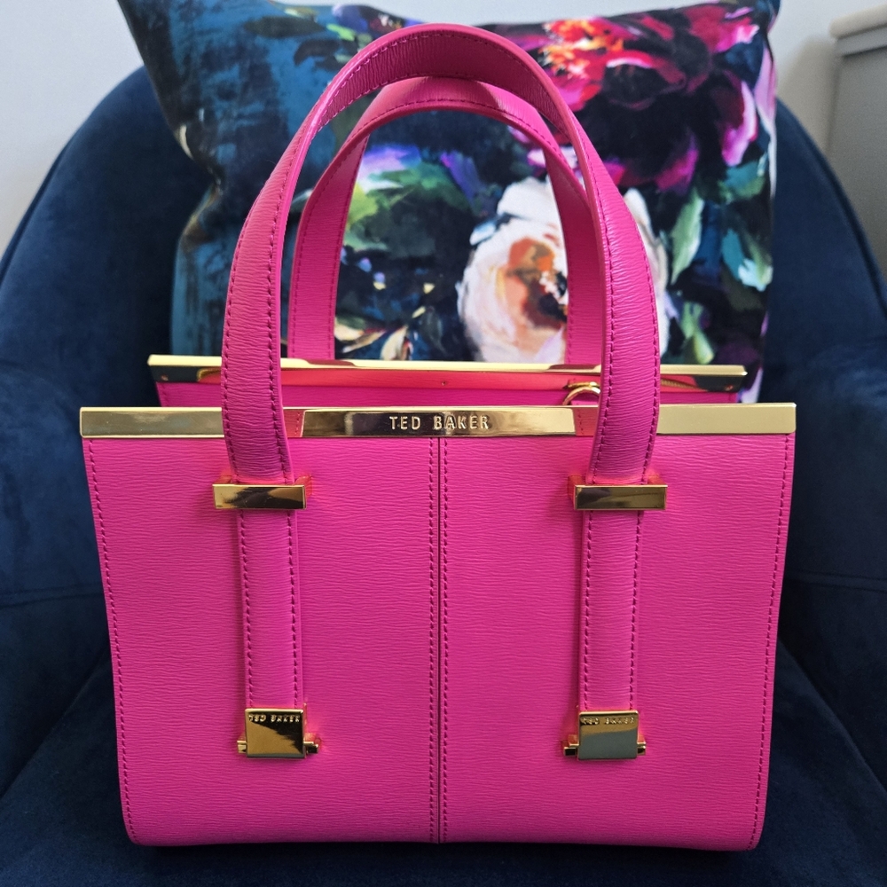 Ted Baker Pink Leather Satchel With Gold Accents - Pristine Condition!